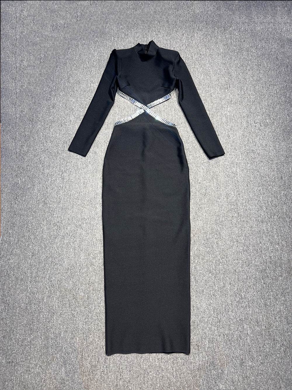 Refined Rhinestone Backless Formal Dress - Velora