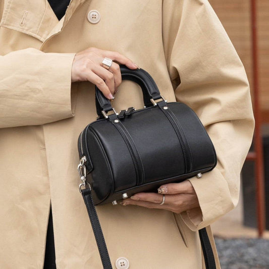 Versatile Cylindrical Genuine Leather Portable Crossbody Bag - Velora