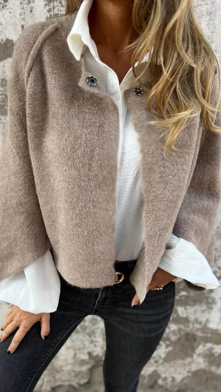 Women's Batwing Sleeve Cardigan Autumn And Winter Loose Short Cashmere Long Sleeve Coat - Velora