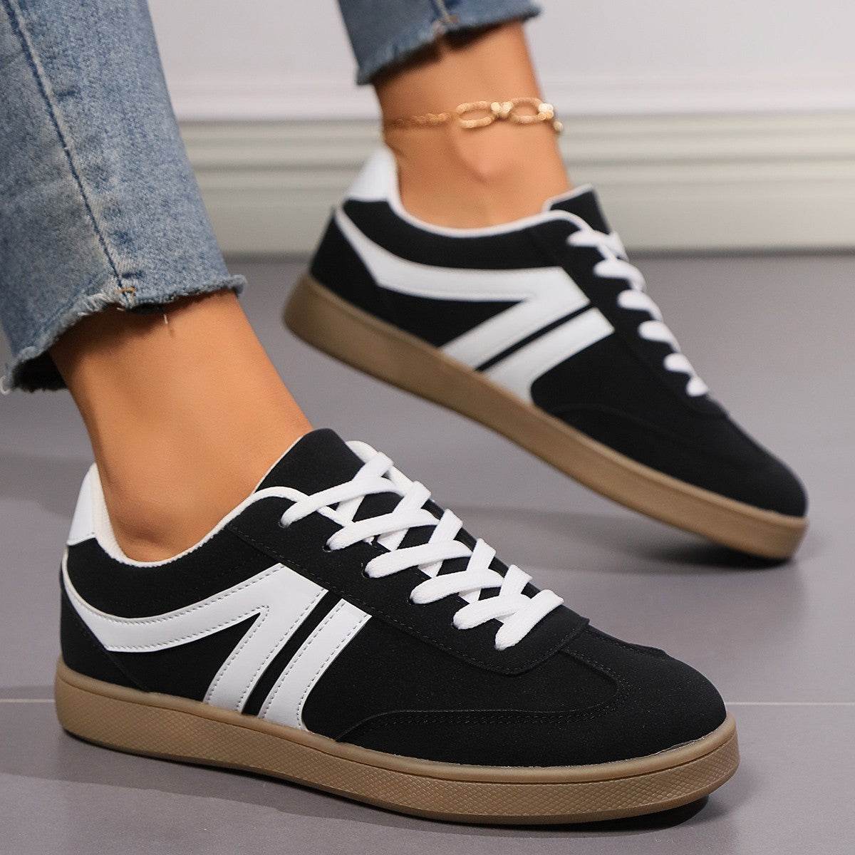 Lace-up Round Toe Flats Shoes Fashion Sports Slip On Casual Shoes For Women - Velora