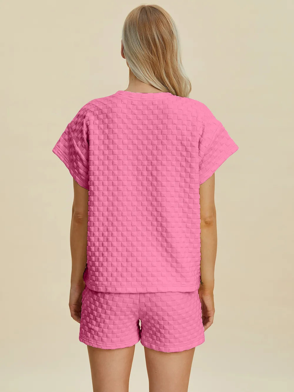 Double Take Full Size Texture T-Shirt and Shorts Set - Velora