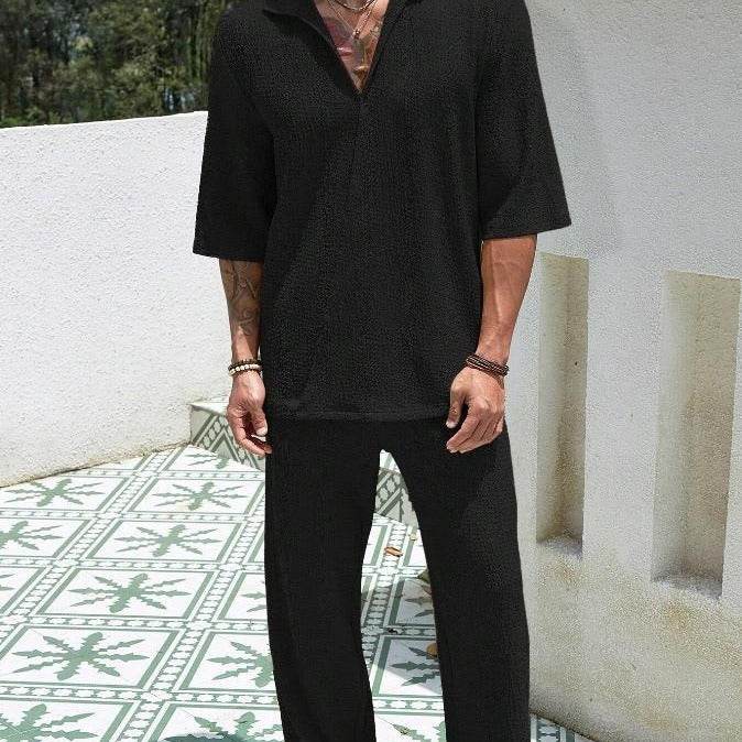 Commuter Suits Summer Short-sleeved Top And Loose Straight Trousers Casual Outfits Outdoor Mens Clothing - Velora
