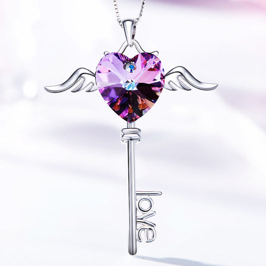 S925 Sterling Silver Angel Necklace with Swarovski Crystals