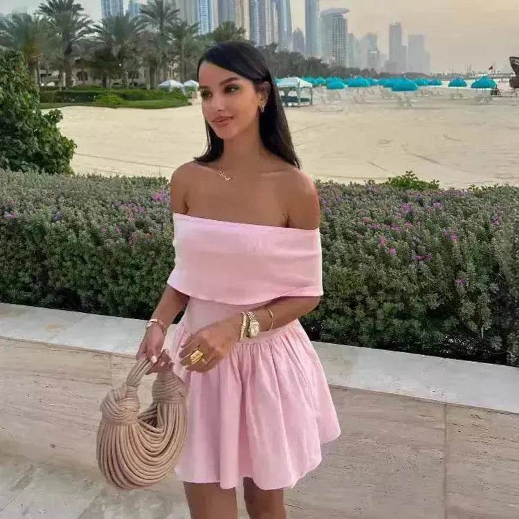 European And American Women Style Beach Holiday Party Cocktail Off Shoulder Mini Skater Dress for Ladies - Velora