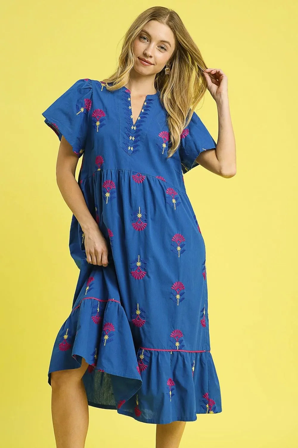 Umgee Embroidered Tiered Midi Dress - Velora