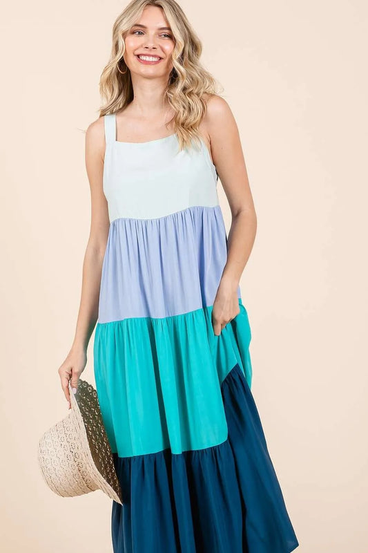 Mittoshop Color Block Tiered Pull-On Maxi Dress - Velora