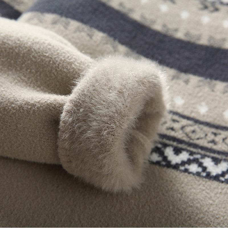 One-piece Velvet Sweater Men's Mock Neck Knitted Sweater Fashion Knitting Pullovers Men Autumn Winter Daily Casual Warm Pullover Sweaters Man - Velora