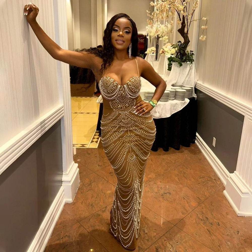 Sleeveless Beaded Long Party dress - Velora