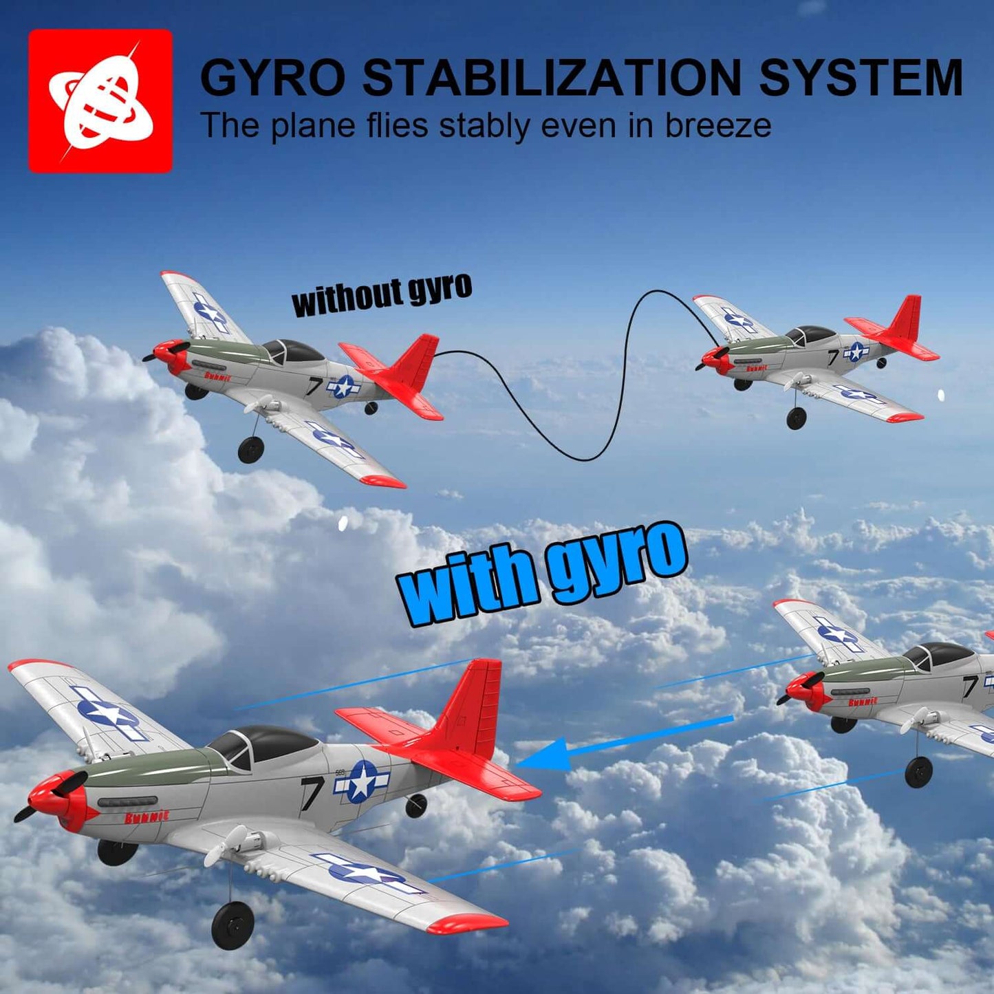 Mustang P51D 2CH Beginner RC Airplane with Gyro Stabilizer for Kids - Velora Luxury Fashion
