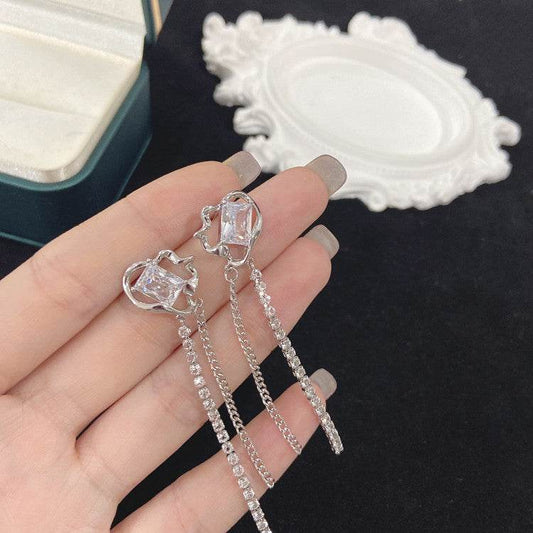 Geometric Cubic Zirconia Tassel Stud Earrings Sophisticated - Velora