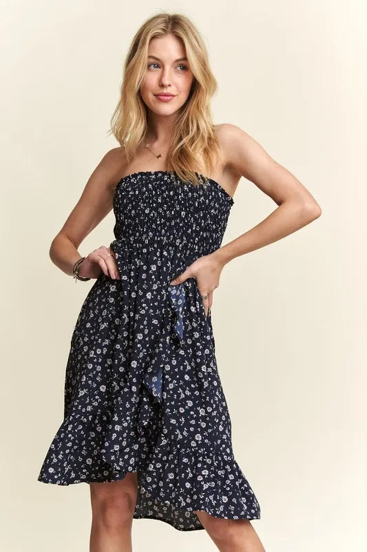 ADORA Smocked Floral Tube Dress with Pockets - Velora