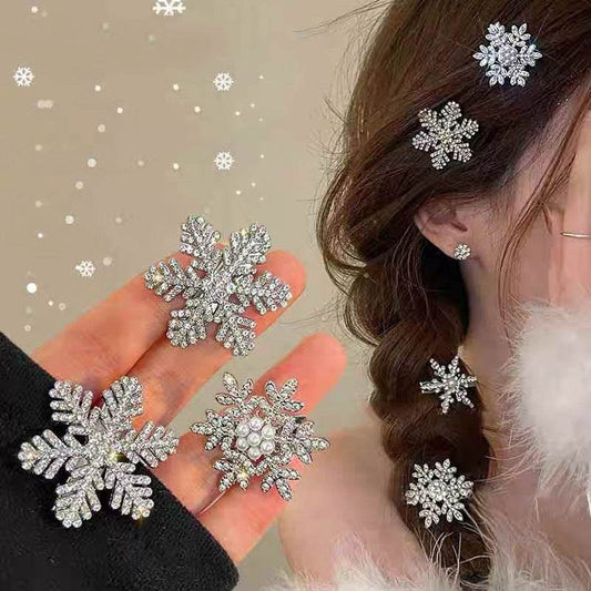 Cyrstal Snowflake Pearl Hair Clip Winter Girls Small Sweet Bobby Pins Women Fashion Retro Flower Hairside Headwear Accessories Hair Jewelry - Velora