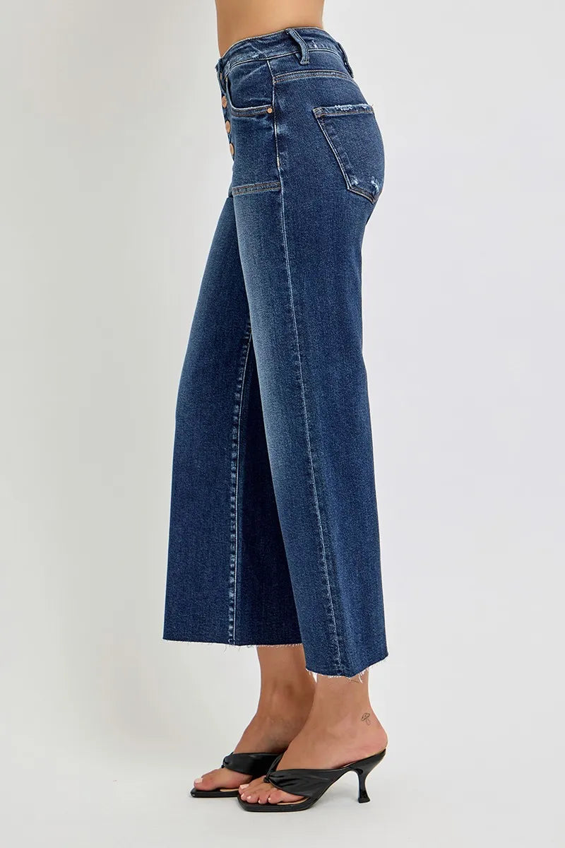 RISEN Full Size High Rise Crop Wide Button Up Jeans Plus Size - Velora