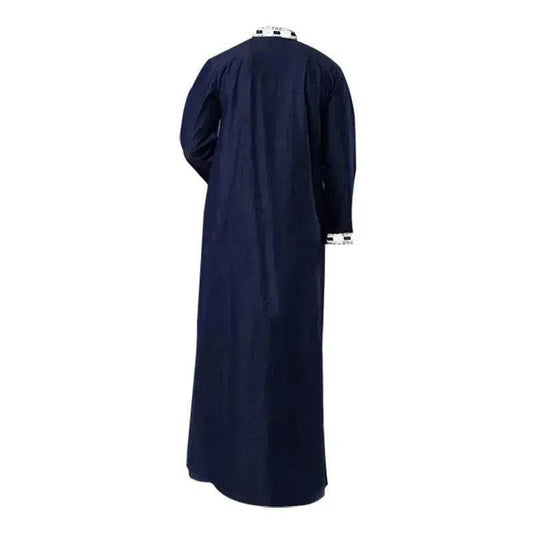 Fashionable and Elegant Arab Long Sleeved Solid Color Casual Robe Moroccan Men's Jalabiya
