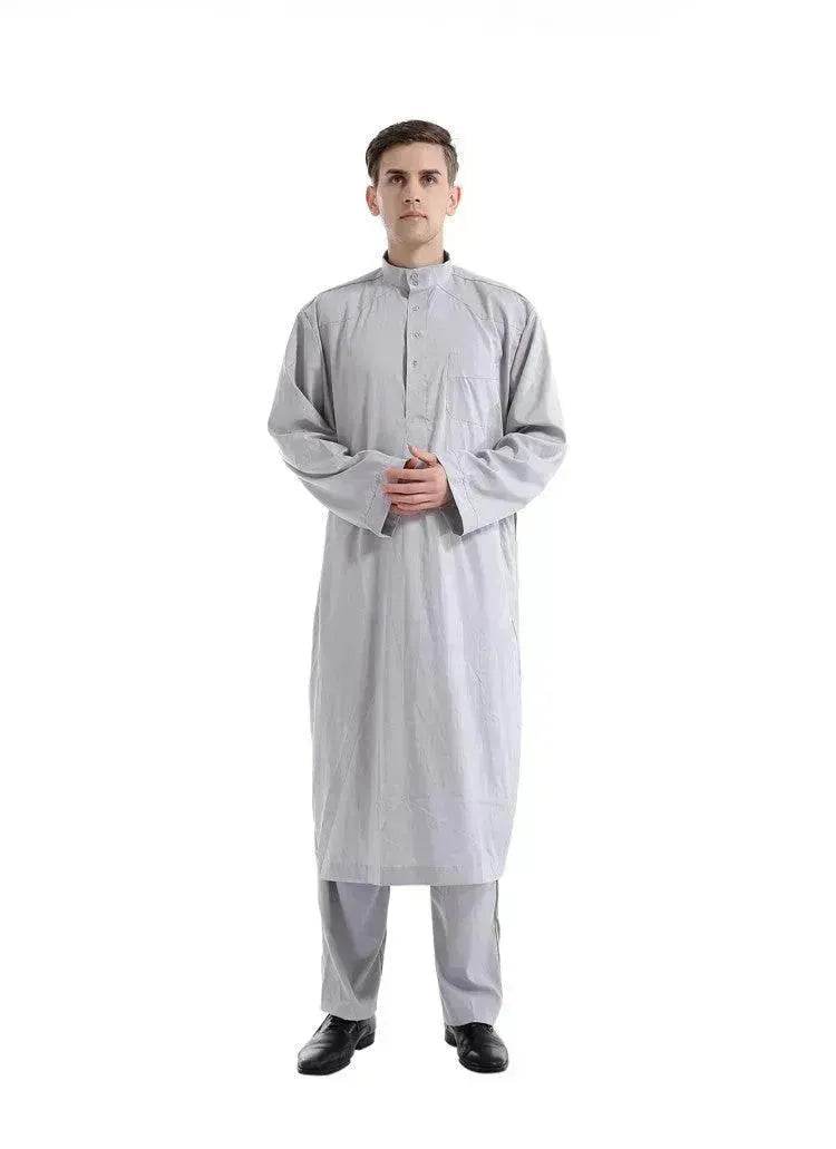 Fashionable and Elegant Arab Two-piece Solid Color Men's Robe Moroccan Men's Jalabiya