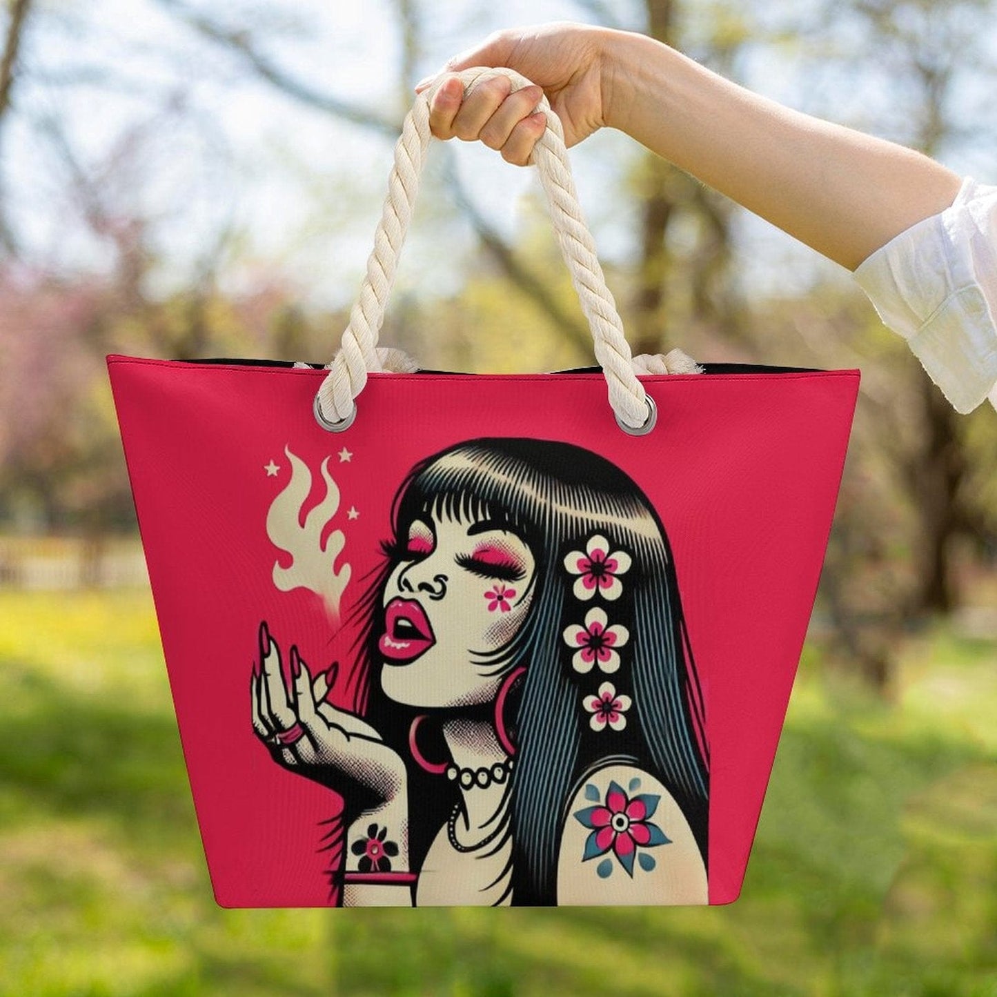 Pink Diesel Hemp rope tote bag - Velora
