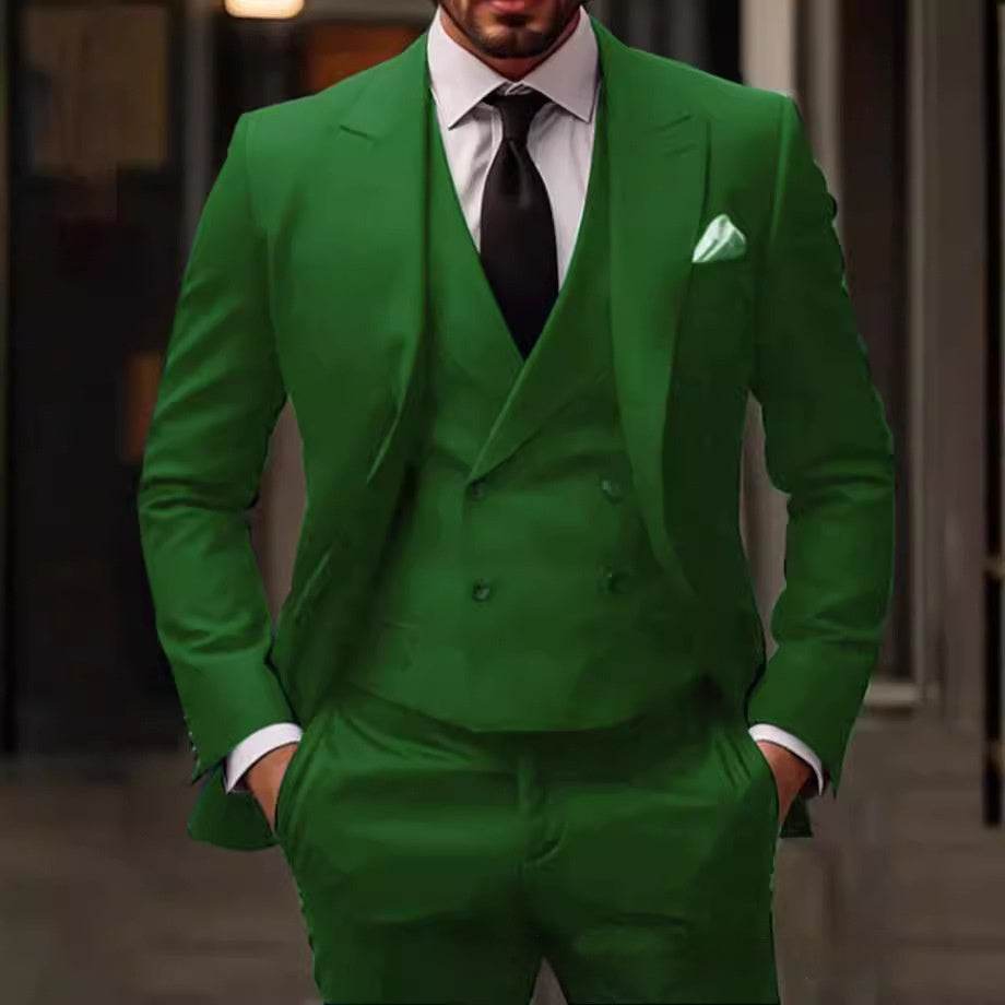 Green Plus-sized Foreign Trade Three-piece Groom Best Man Suit - Velora