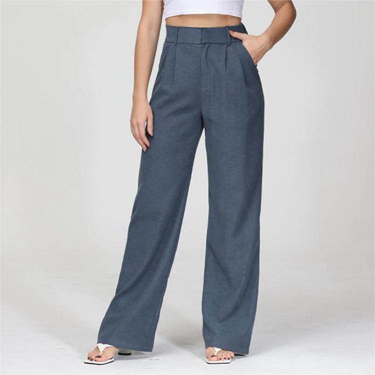 High Waist Straight Trousers With Pockets Wide Leg Casual Pants For Women - Velora