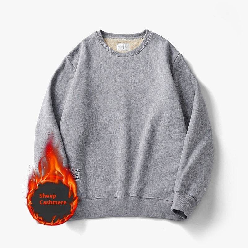 Winter Fleece Sweatshirt Warm Round Neck Pullover Top For Men Solid Color Sweater Boys Teenagers Clothing - Velora