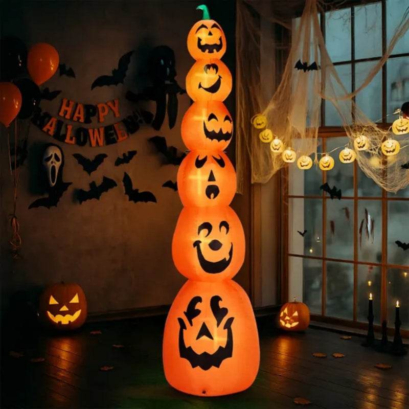 9FT Halloween Inflatable Stacked Pumpkins, Blow Up 6 Pumpkins Inflatable With Built-in LED Lights Outdoor Decorations Large Party Yard Decoration - Velora