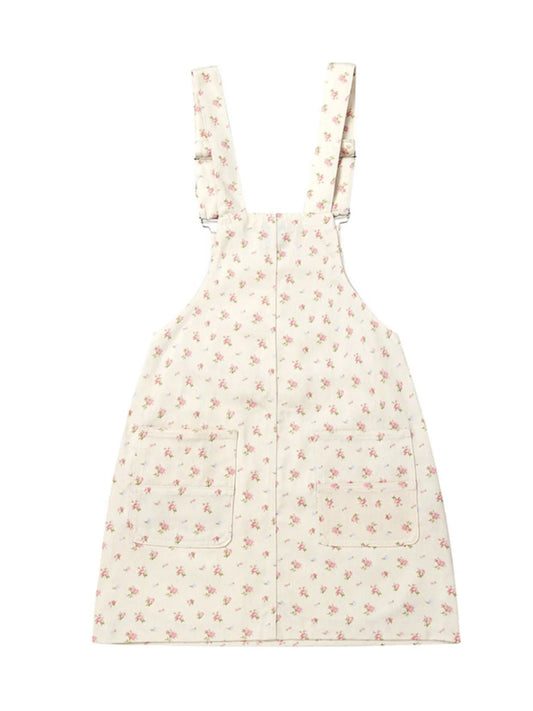 Floral Print Square Neck Overall Dress - Velora