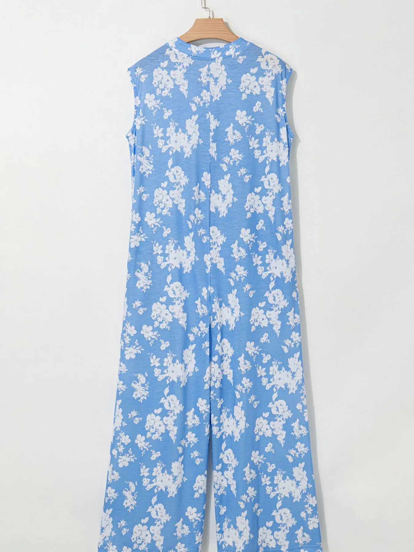 Printed Button-Front Wide Leg Jumpsuit - Velora