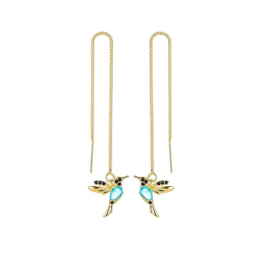 Fashion Jewelry New Unique Little Bird Drop Long Hanging Hummingbird Earrings For Women Elegant Girl Tassel Crystal Pendant Earring Jewelry - Velora