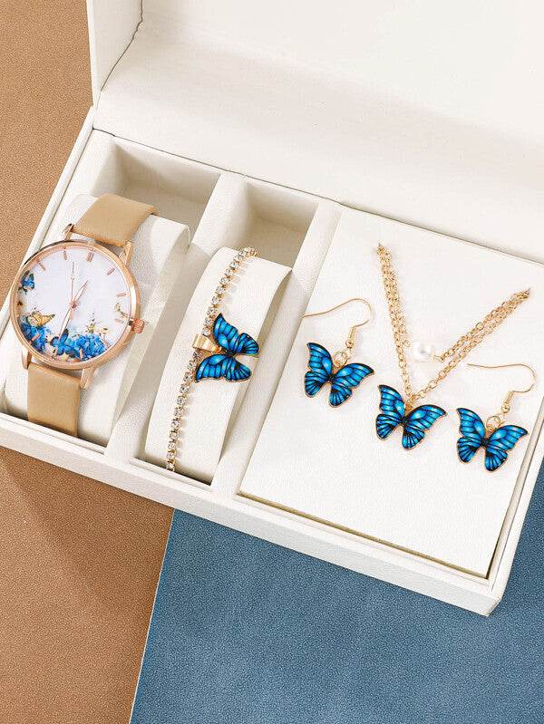 J5pcsset All-match Fashion Butterfly Women's Belt Watch Suit - Velora