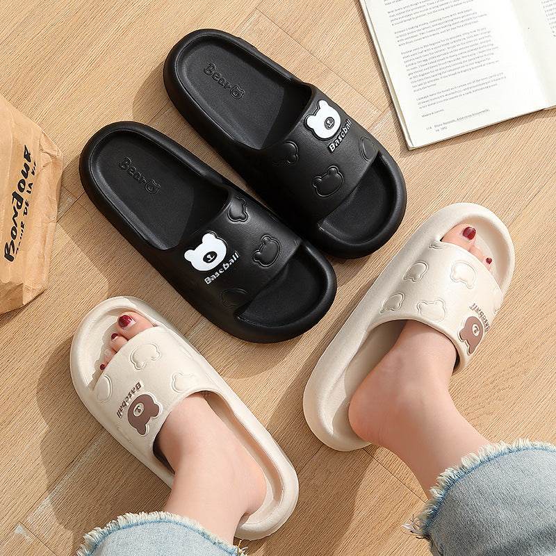 Cute Cartoon Bear Slippers For Women Summer Indoor Thick-soled Non-slip Floor Bathroom Home Slippers Men House Shoes - Velora