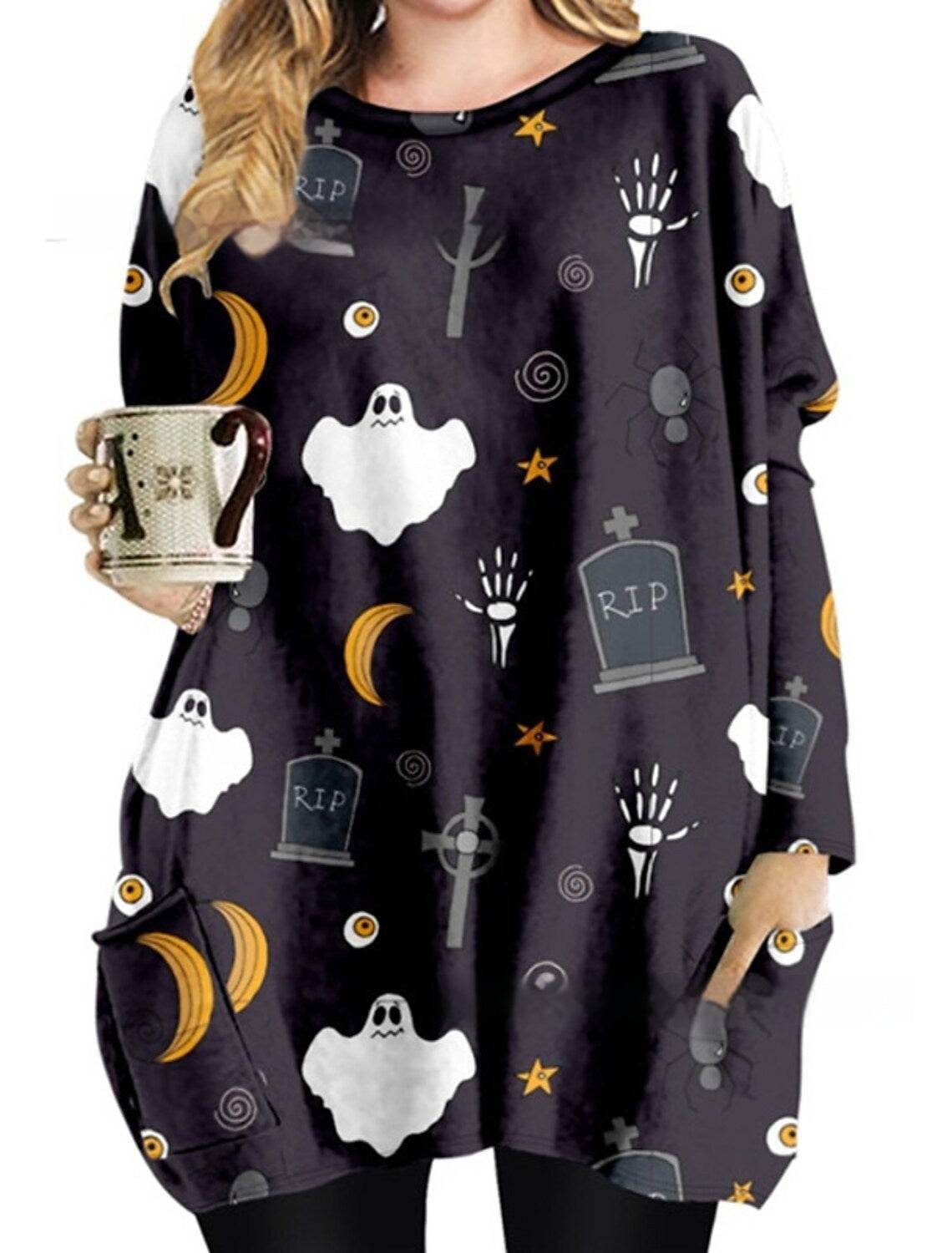 Women's Round Neck Mid-length Long-sleeved T-shirt With Pockets - Velora