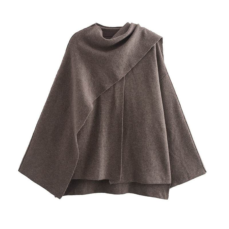 Solid Knitted Cardigan With Asymmetrical Scarf Design Fashion Short Coat Women Overcoat Jacket Winter - Velora