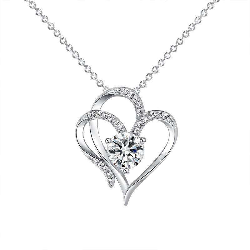 Zircon Double Love Necklace With Rhinestones Ins Personalized Heart-shaped Necklace Clavicle Chain Jewelry For Women Valentine's Day - Velora