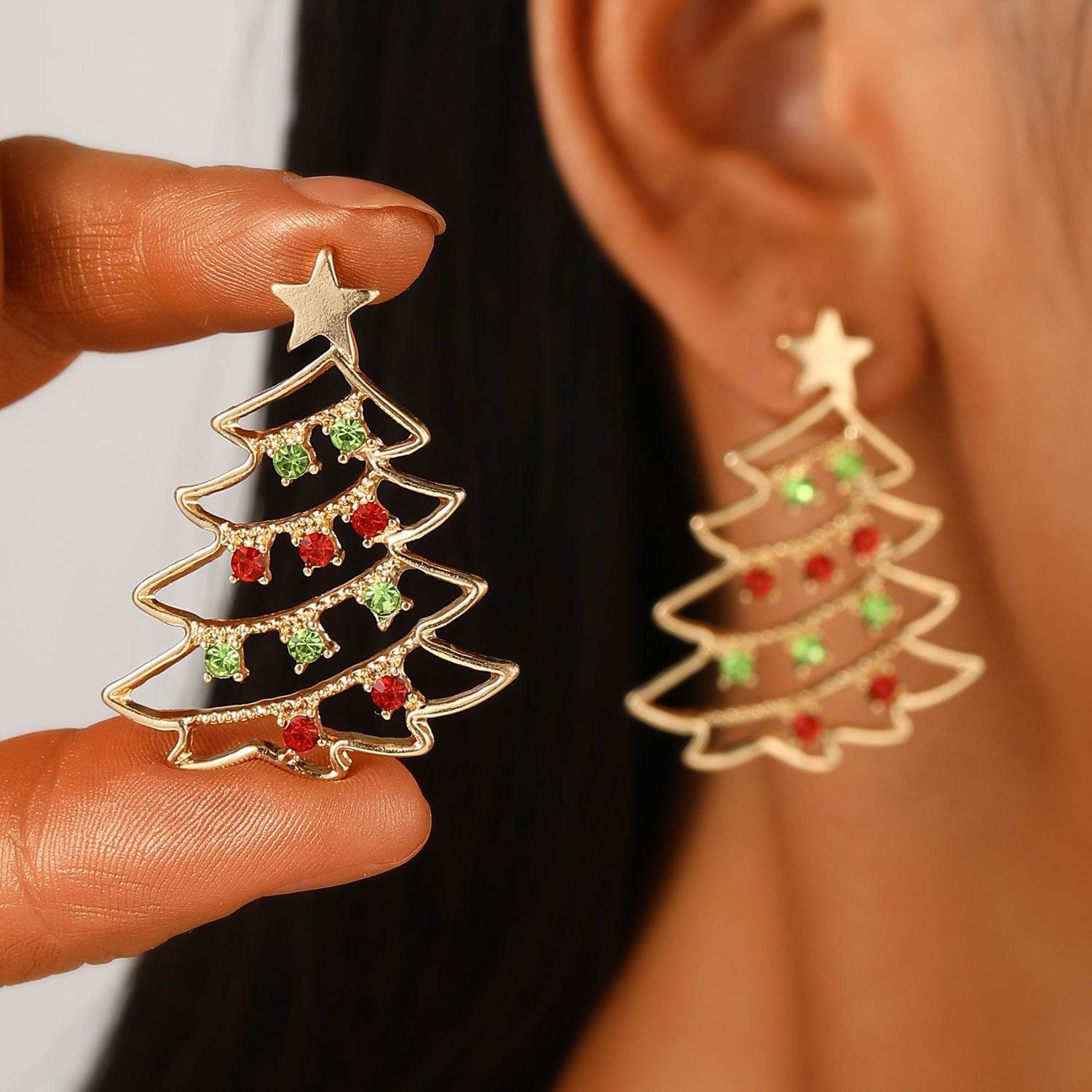 Christmas Earrings With Christmas Tree Colorful Zircon Christmas Tree Earrings For Women Personality Earrings Party Jewelry Christmas Gift - Velora