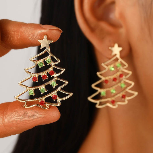 Christmas Earrings With Christmas Tree Colorful Zircon Christmas Tree Earrings For Women Personality Earrings Party Jewelry Christmas Gift - Velora