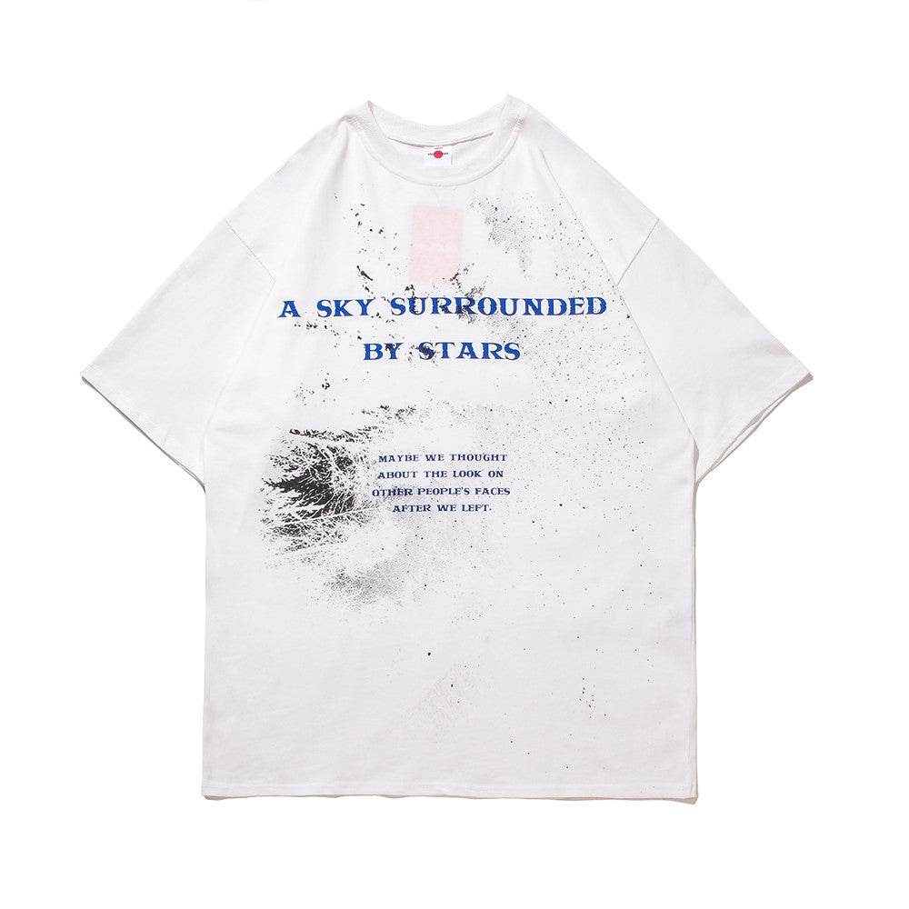 Starry Sky Letter Printed Short-sleeved T-shirt Men - Velora