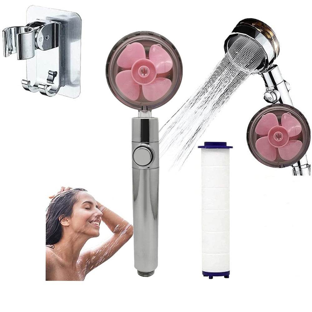 Propeller Driven Shower Head With Stop Button And Cotton Filter Turbocharged High Pressure Handheld Shower Nozzle - Velora