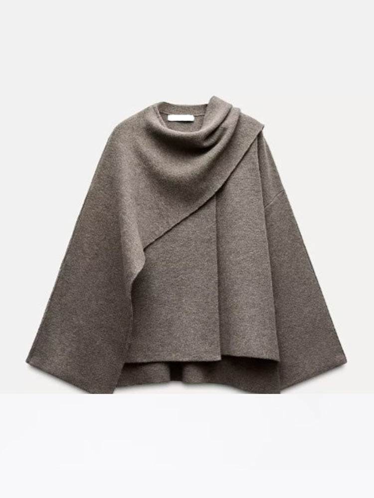 Solid Knitted Cardigan With Asymmetrical Scarf Design Fashion Short Coat Women Overcoat Jacket Winter - Velora