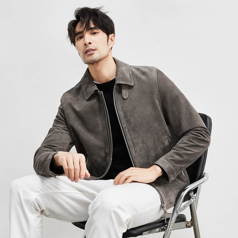 Sheepskin Light Luxury Suede Genuine Leather Clothes Men's Imported Lambskin Suede Lapel Biker's Leather Jacket Men's Autumn Coat - Velora