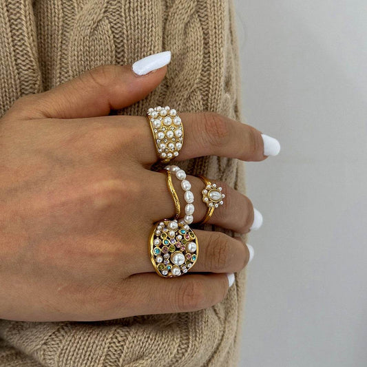 European And American Stainless Steel Pearl Eye-catching Ring High-grade Ins - Velora