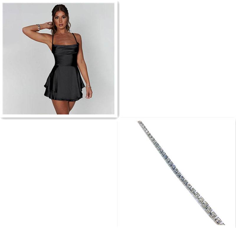 Sexy Suspender Skirt For Women Elegant Slim Strap Satin Backless Lace Up A-Line Short Dress Lady - Velora