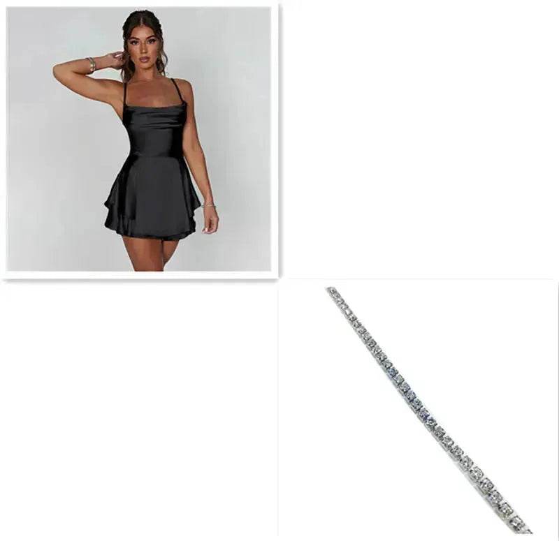 Elegant Chic Skirt Dress For Women Elegant Slim Strap Satin Backless Lace Up Ladies Party Mini Skater Dress - Velora