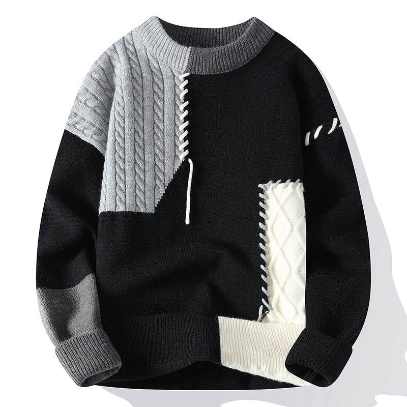 Colorblock Pullover Sweater Winter Fashion Long Sleeve Top Men's Clothing - Velora
