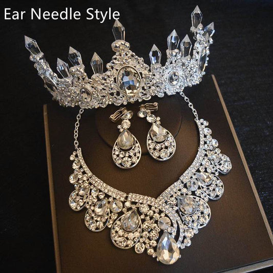 Bridal Headdress Flowers Wedding Hair Accessories Accessories Crown Necklace Earrings Three-piece Set Wedding Accessories - Velora