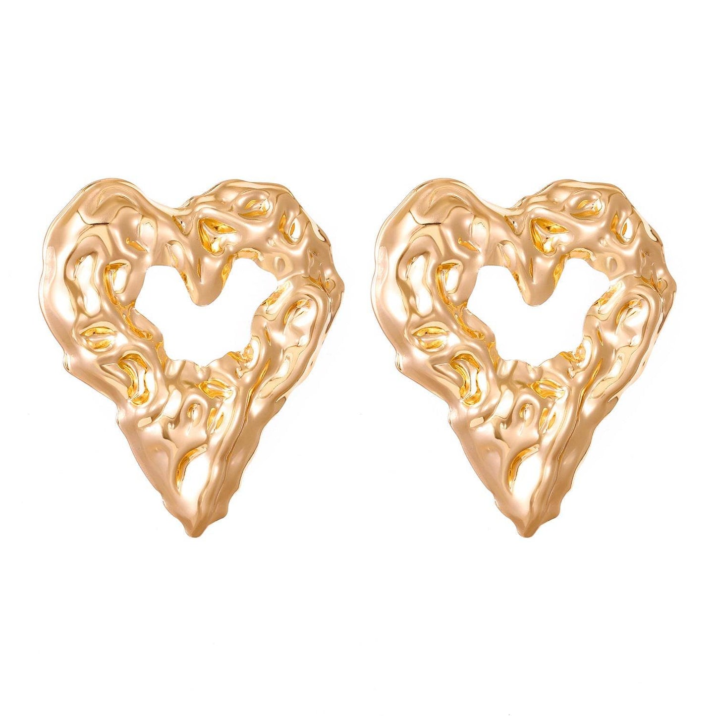 New Pleated Lava Hollow Heart-shaped Earrings Personality Exaggerated Love Earrings For Women Valentine's Day Jewelry - Velora