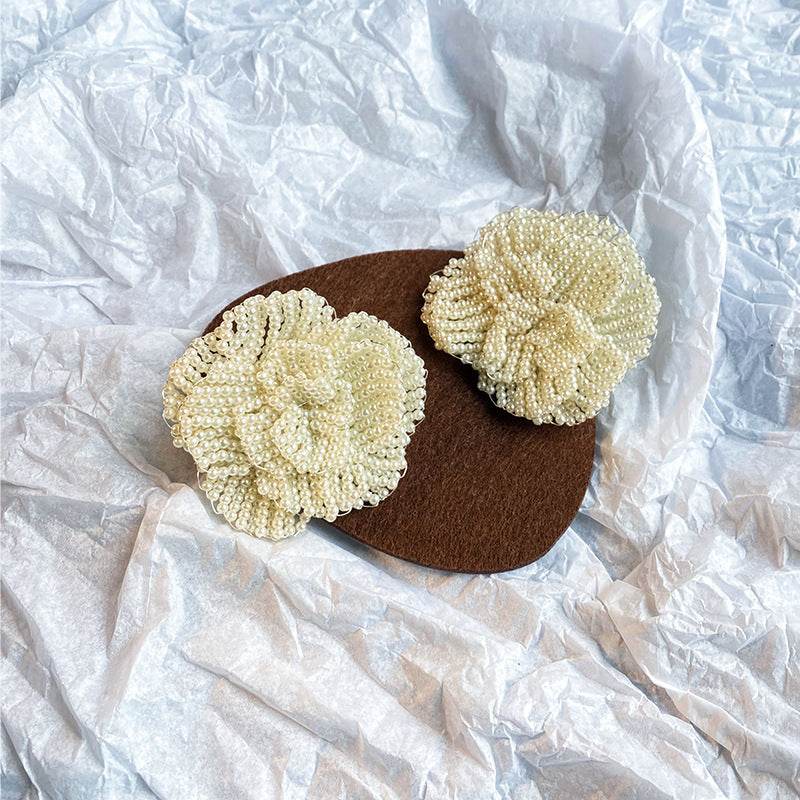 Bridal Beautiful Flowers Handmade Beaded Pearl Earrings - Velora