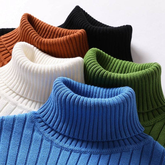 Turtleneck Sweater Men Women Ins Fashion Solid Striped Bottoming Sweater Autumn And Winter Tops Clothing - Velora