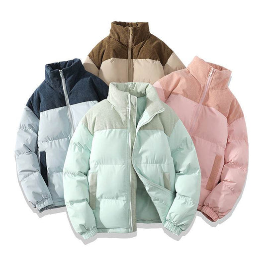 Winter Stand Collar Contrast-colored Coat Cotton Padded Jacket For Men Women Clothing - Velora