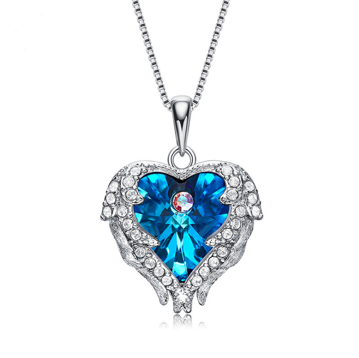 Swarovski Crystal Heart Angel Necklace in S925 Silver