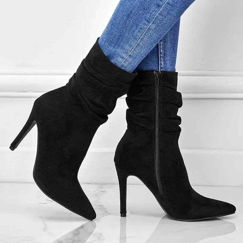 Pointed Toe Stiletto Heel Ankle Boots For Women Side Zipper Shoes - Velora