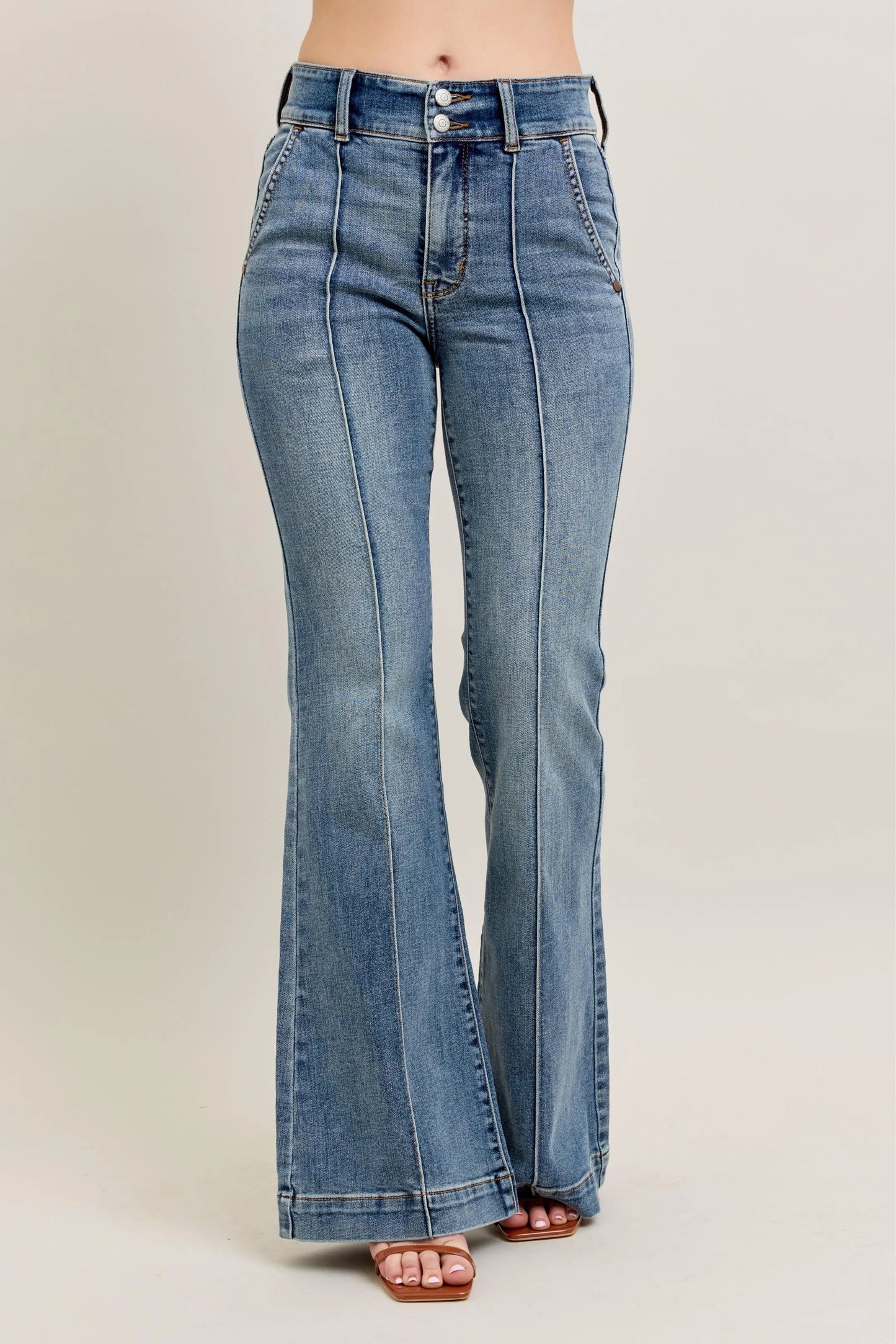 Judy Blue Full Size High-Waist Flare Denim Jeans with Front Seam Detail Plus Size - Velora